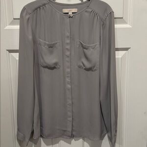 LOFT Gray Women's Long Sleeve Button DownBlouse